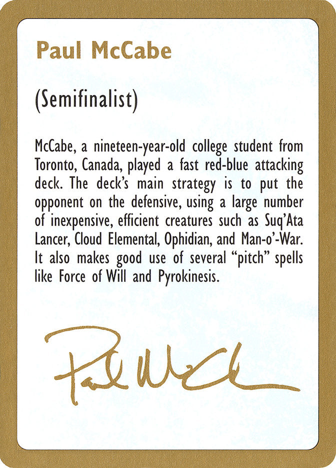 Paul McCabe Bio [World Championship Decks 1997] | Pegasus Games WI