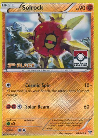 Solrock (64/146) (3rd Place League Challenge Promo) [XY: Base Set] | Pegasus Games WI