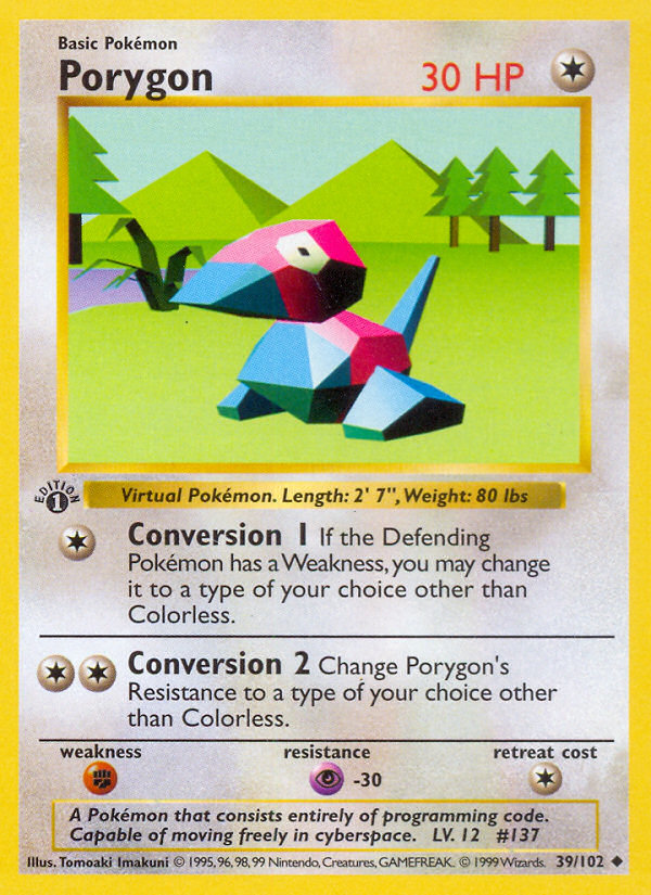 Porygon (39/102) (Shadowless) [Base Set 1st Edition] | Pegasus Games WI