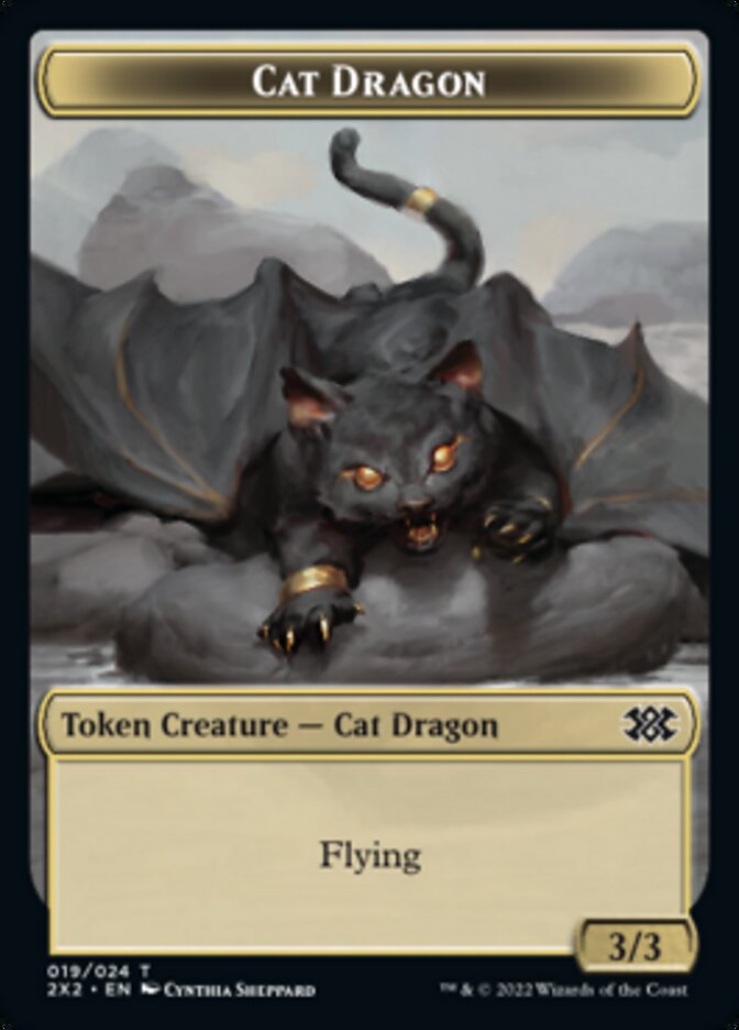 Cat Dragon // Monk Double-Sided Token [Double Masters 2022 Tokens] | Pegasus Games WI