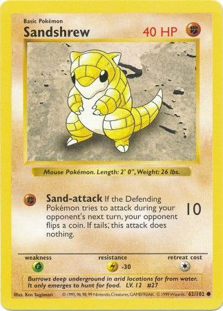 Sandshrew (62/102) [Base Set Shadowless Unlimited] | Pegasus Games WI