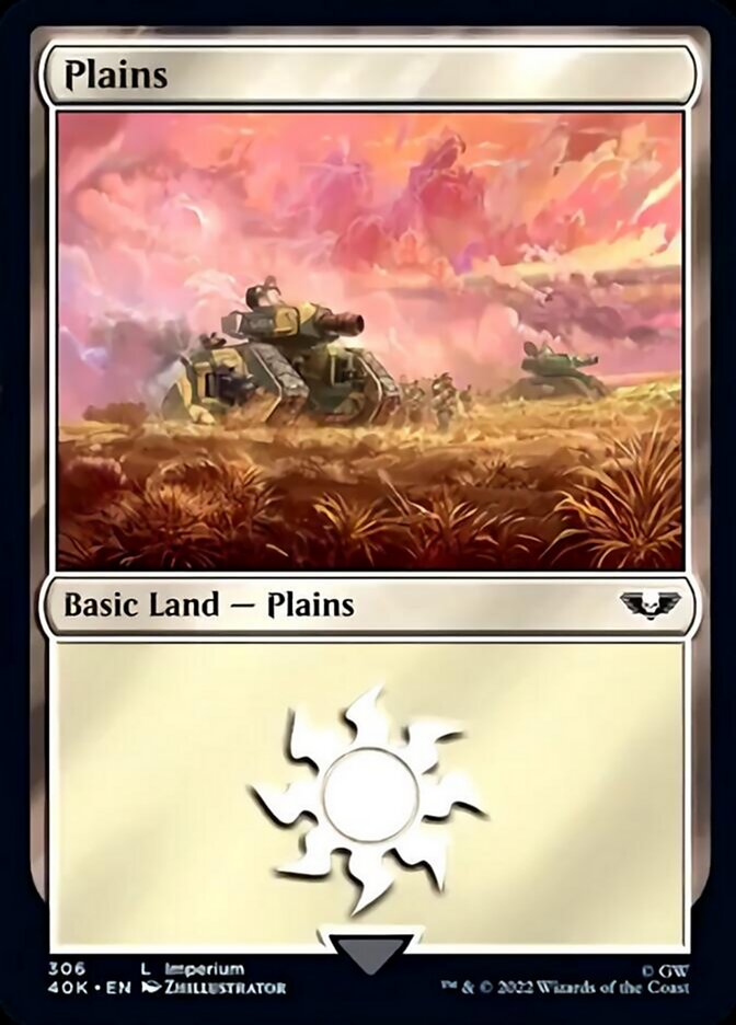 Plains (306) (Surge Foil) [Warhammer 40,000] | Pegasus Games WI