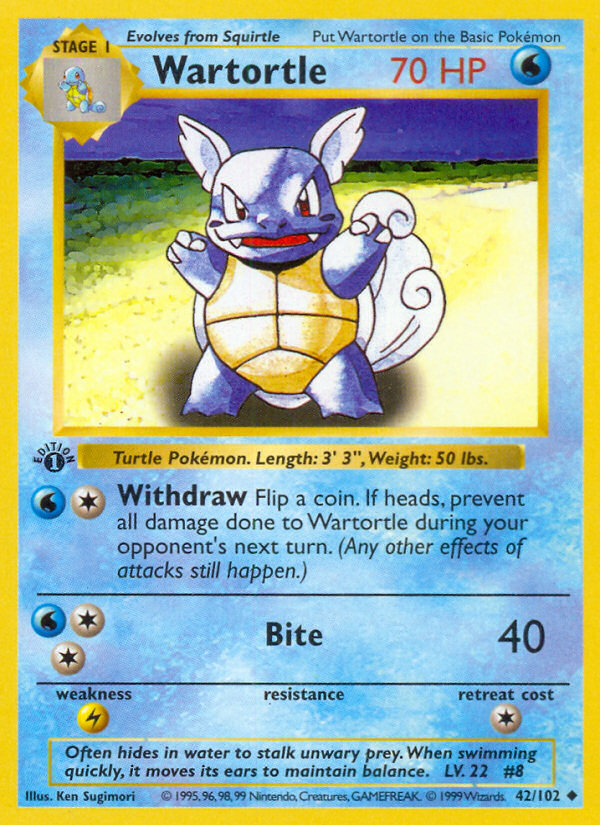 Wartortle (42/102) (Shadowless) [Base Set 1st Edition] | Pegasus Games WI