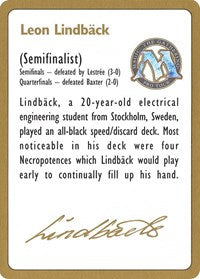 1996 Leon Lindback Biography Card [World Championship Decks] | Pegasus Games WI