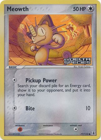 Meowth (77/113) (Stamped) [EX: Delta Species] | Pegasus Games WI