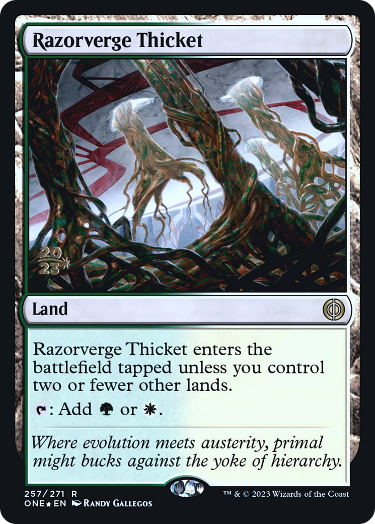 Razorverge Thicket [Phyrexia: All Will Be One Prerelease Promos] | Pegasus Games WI