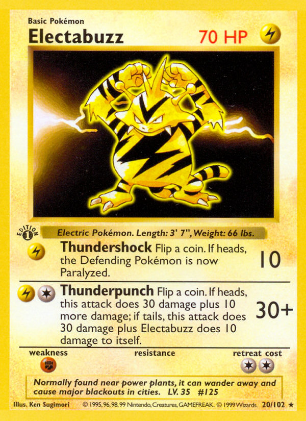 Electabuzz (20/102) (Shadowless) [Base Set 1st Edition] | Pegasus Games WI