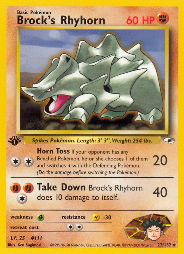 Brock's Rhyhorn (22/132) [Gym Heroes 1st Edition] | Pegasus Games WI