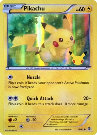 Pikachu (26/83) (20th Anniversary) [XY: Generations] | Pegasus Games WI