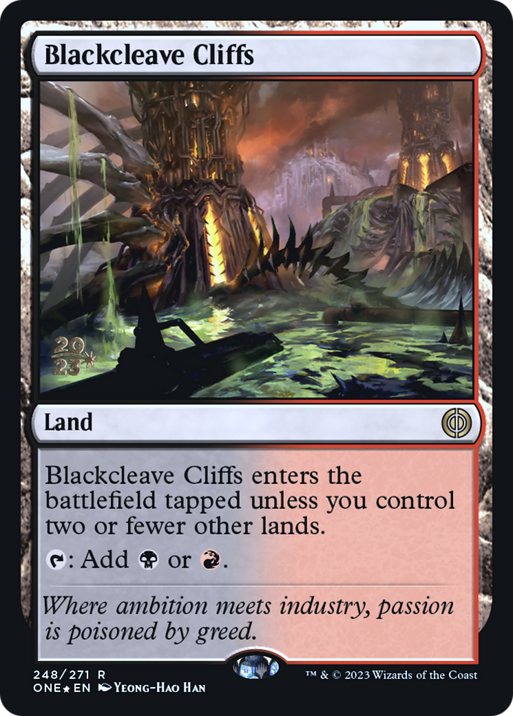 Blackcleave Cliffs [Phyrexia: All Will Be One Prerelease Promos] | Pegasus Games WI