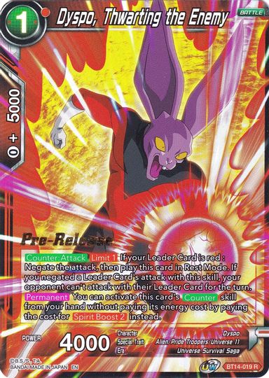 Dyspo, Thwarting the Enemy (BT14-019) [Cross Spirits Prerelease Promos] | Pegasus Games WI