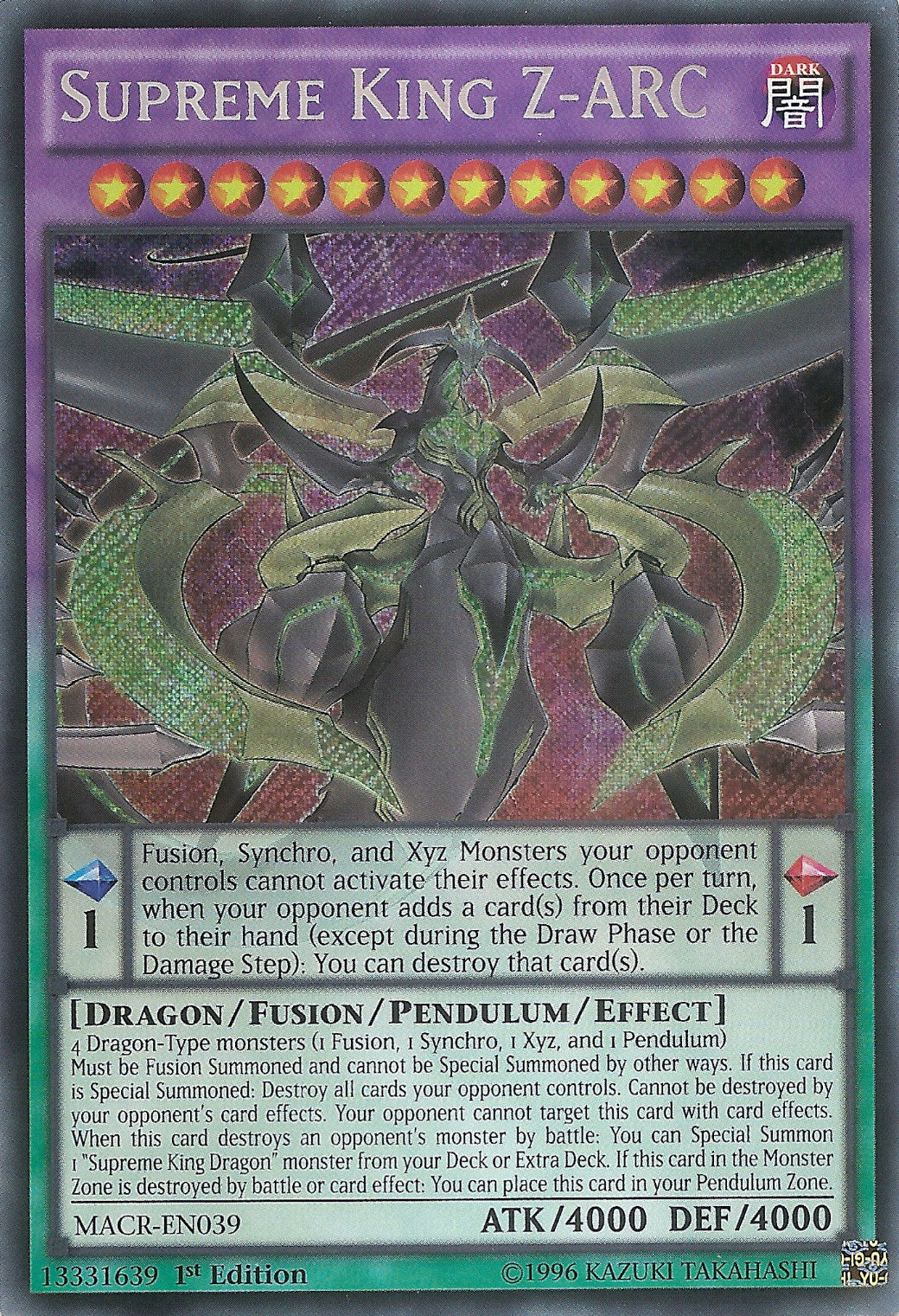 Supreme King Z-ARC [MACR-EN039] Secret Rare | Pegasus Games WI