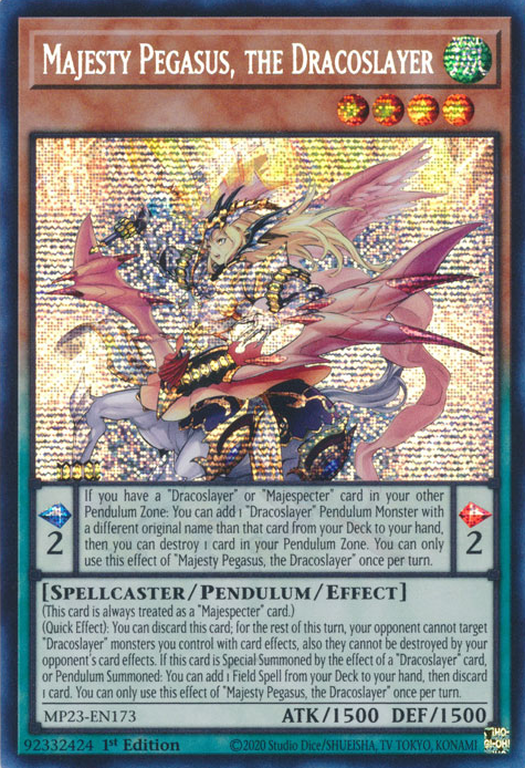 Majesty Pegasus, the Dracoslayer [MP23-EN173] Prismatic Secret Rare | Pegasus Games WI