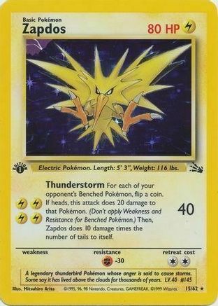 Zapdos (15/62) (Cosmos Holo) [Fossil 1st Edition] | Pegasus Games WI