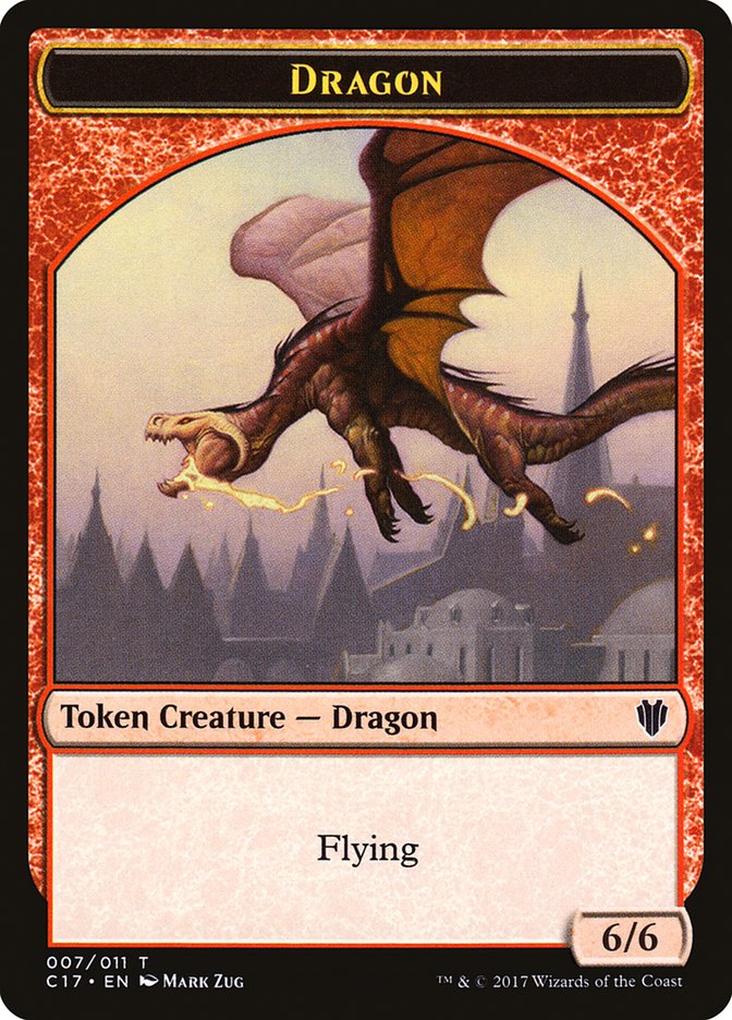 Dragon (007) // Gold (010) Double-Sided Token [Commander 2017 Tokens] | Pegasus Games WI