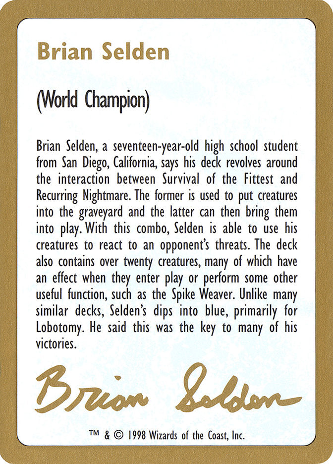 Brian Selden Bio [World Championship Decks 1998] | Pegasus Games WI