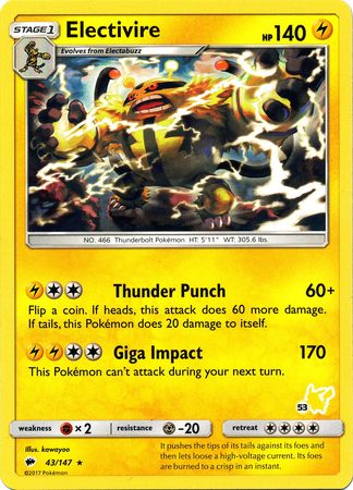 Electivire (43/147) (Pikachu Stamp #53) [Battle Academy 2020] | Pegasus Games WI