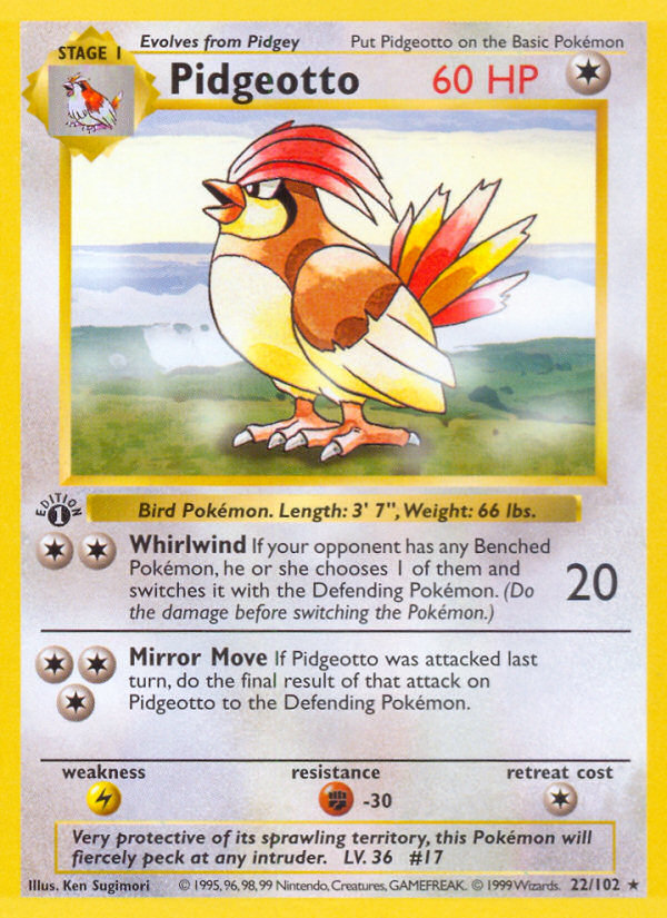 Pidgeotto (22/102) (Shadowless) [Base Set 1st Edition] | Pegasus Games WI