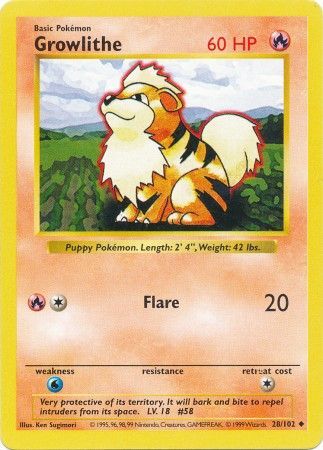 Growlithe (28/102) [Base Set Shadowless Unlimited] | Pegasus Games WI