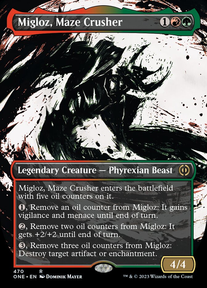 Migloz, Maze Crusher (Borderless Ichor Step-and-Compleat Foil) [Phyrexia: All Will Be One] | Pegasus Games WI