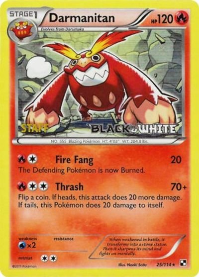 Darmanitan (25/114) (Staff Prerelease Promo) [Black & White: Black Star Promos] | Pegasus Games WI