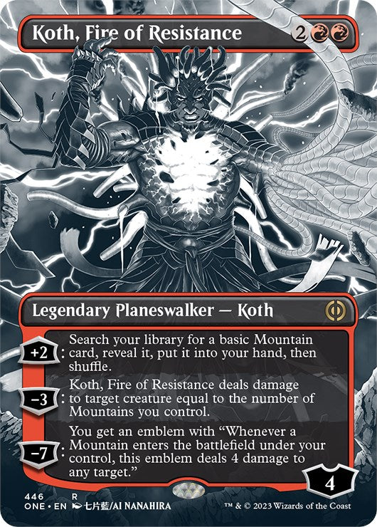 Koth, Fire of Resistance (Borderless Manga Step-and-Compleat Foil) [Phyrexia: All Will Be One] | Pegasus Games WI