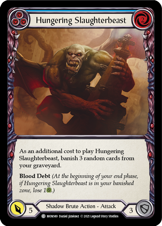 Hungering Slaughterbeast (Blue) (Rainbow Foil) [MON149-RF] 1st Edition Rainbow Foil | Pegasus Games WI