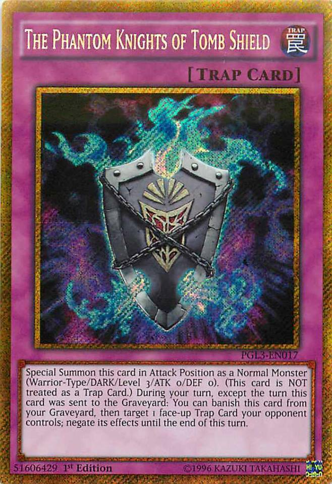 The Phantom Knights of Tomb Shield [PGL3-EN017] Gold Secret Rare | Pegasus Games WI