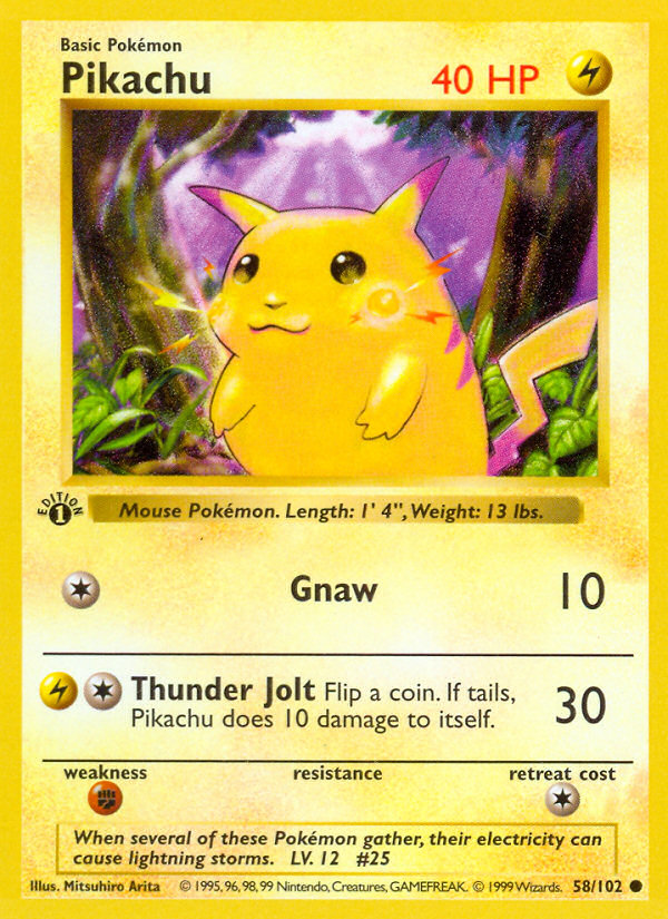 Pikachu (58/102) (Shadowless) [Base Set 1st Edition] | Pegasus Games WI