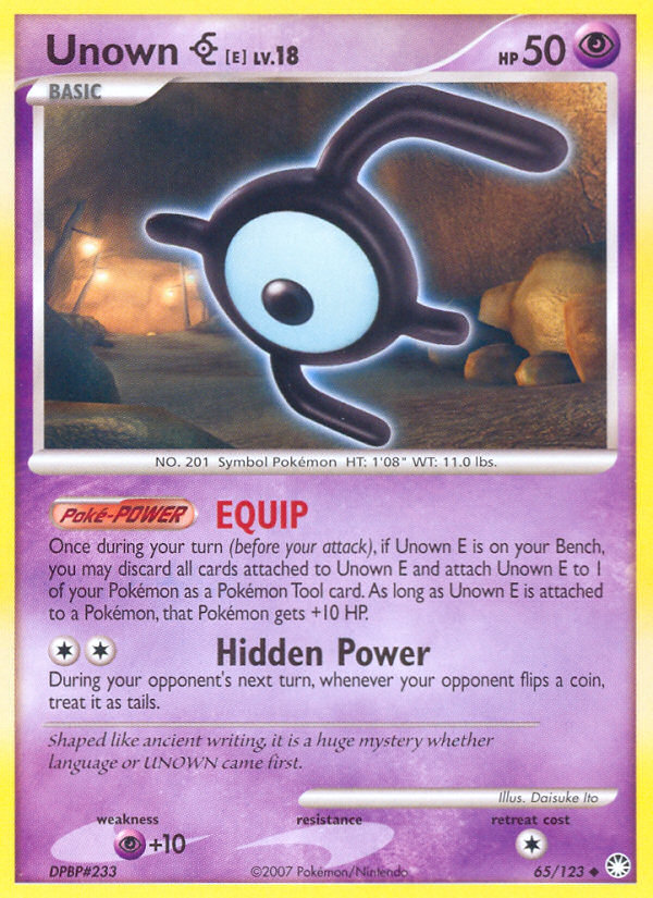 Unown E (65/123) [Diamond & Pearl: Mysterious Treasures] | Pegasus Games WI