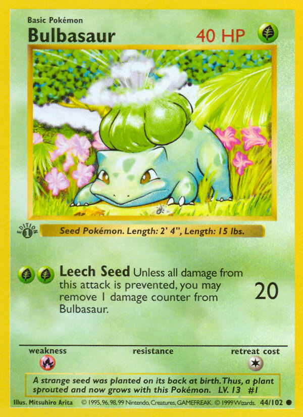 Bulbasaur (44/102) (Shadowless) [Base Set 1st Edition] | Pegasus Games WI