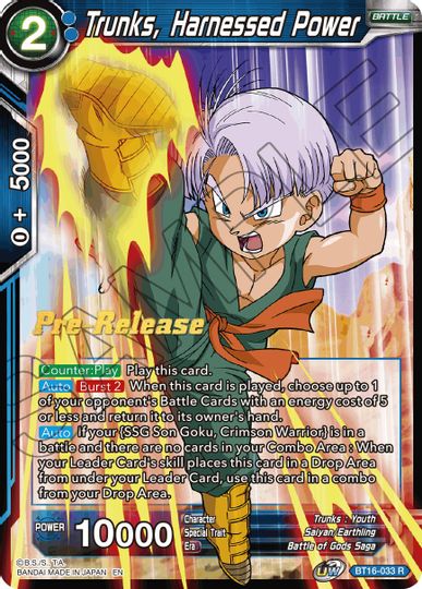 Trunks, Harnessed Power (BT16-033) [Realm of the Gods Prerelease Promos] | Pegasus Games WI