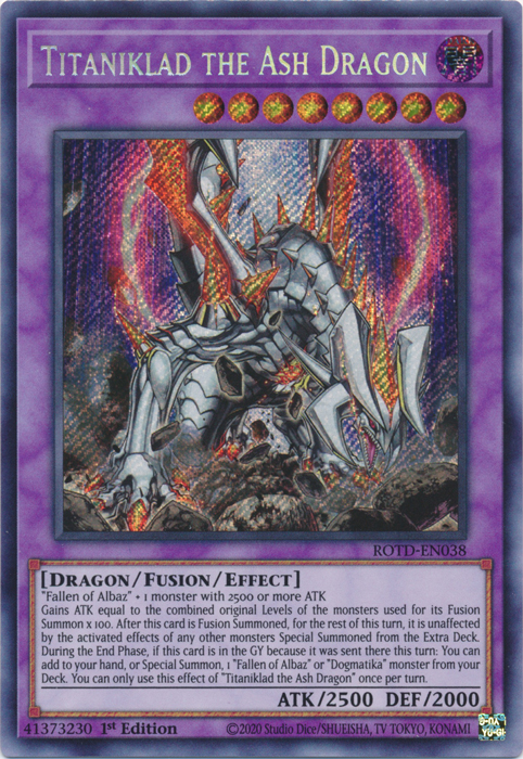 Titaniklad the Ash Dragon [ROTD-EN038] Secret Rare | Pegasus Games WI