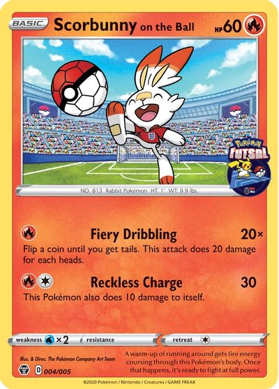 Scorbunny on the Ball (004/005) [Pokemon Futsal Collection] | Pegasus Games WI