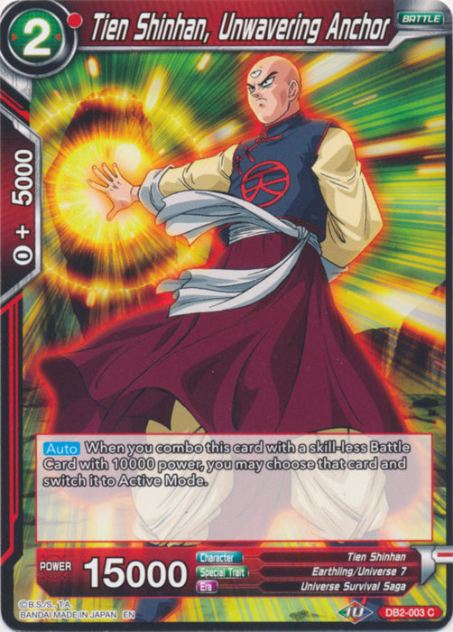 Tien Shinhan, Unwavering Anchor (Reprint) (DB2-003) [Battle Evolution Booster] | Pegasus Games WI