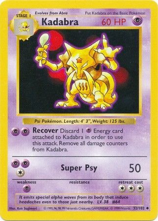 Kadabra (32/102) [Base Set Shadowless Unlimited] | Pegasus Games WI