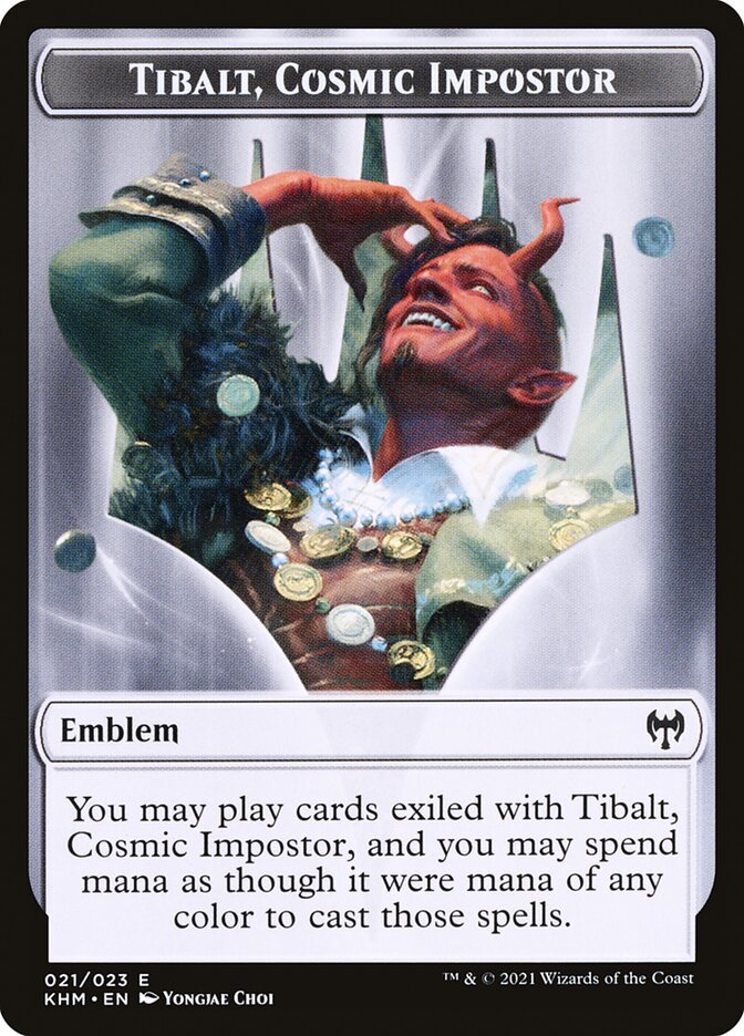 Elf Warrior // Tibalt, Cosmic Impostor Emblem Double-Sided Token [Kaldheim Tokens] | Pegasus Games WI