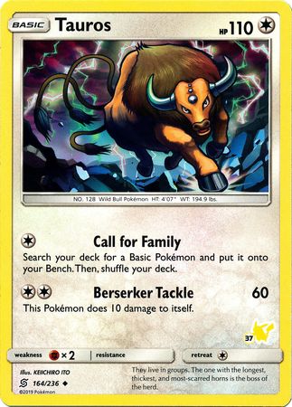 Tauros (164/236) (Pikachu Stamp #37) [Battle Academy 2020] | Pegasus Games WI