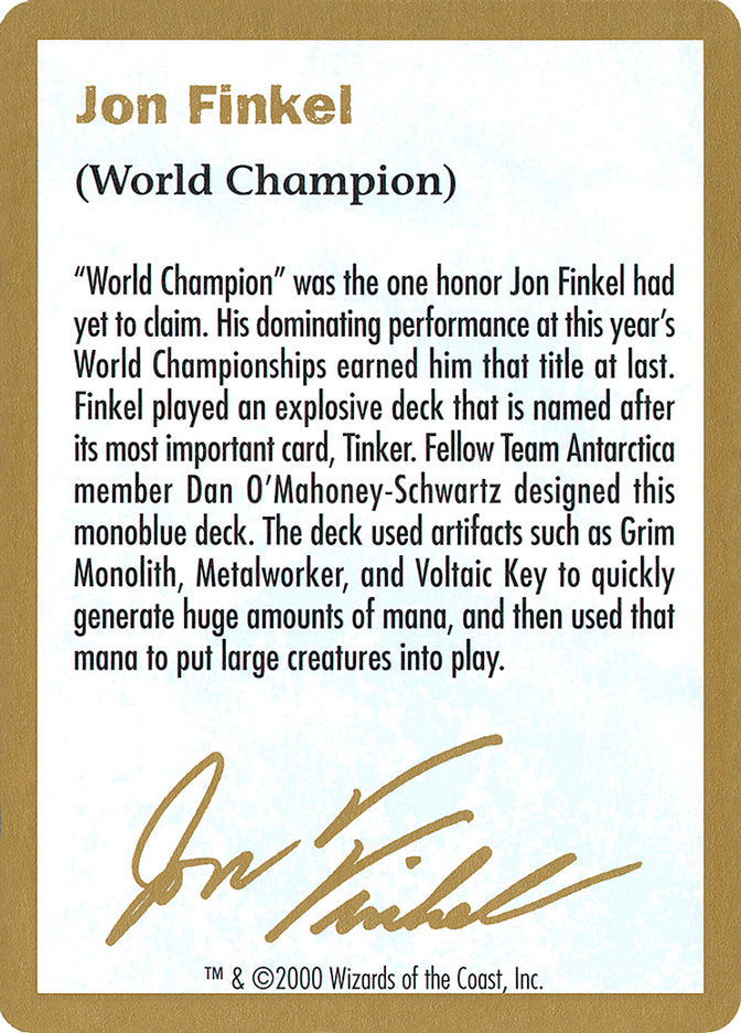 Jon Finkel Bio [World Championship Decks 2000] | Pegasus Games WI