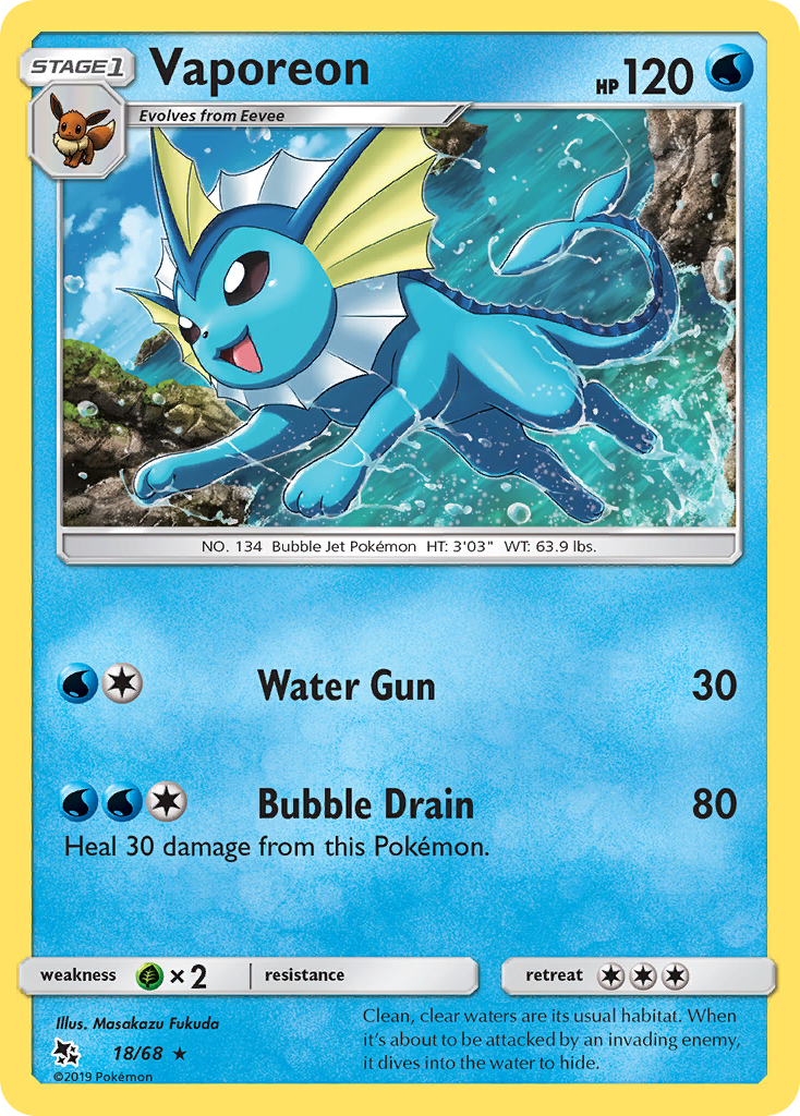 Vaporeon (18/68) [Sun & Moon: Hidden Fates] | Pegasus Games WI